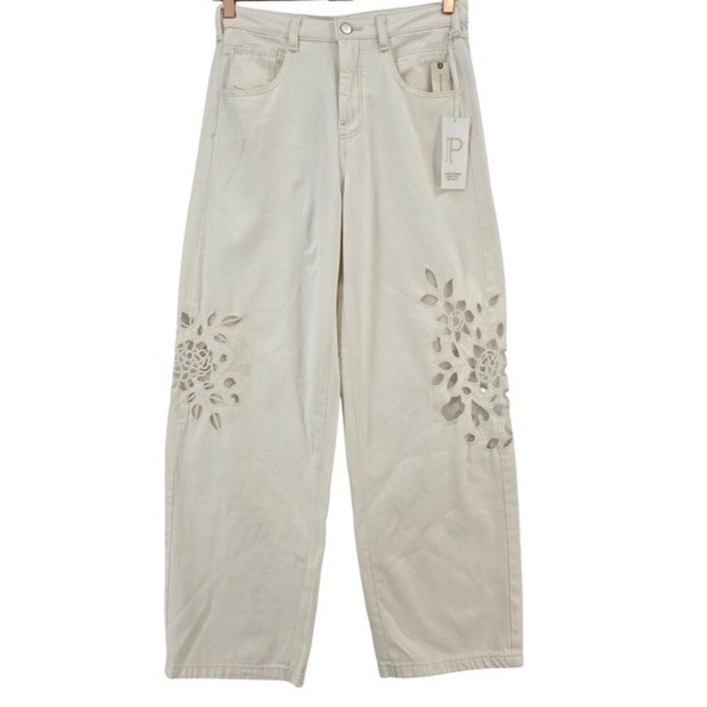 Anthropologie Pilcro Womens 30 Mid Rise Relaxed Tapered Jeans Floral Lasercut - Picture 3 of 15